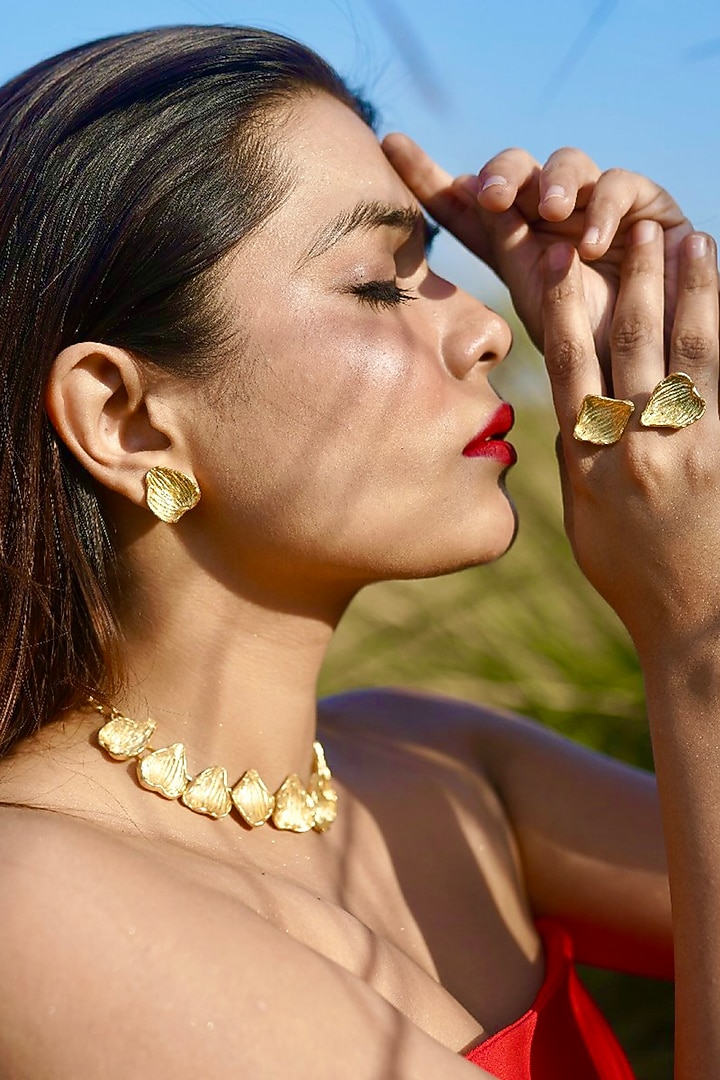 Gold Finish Handcrafted Necklace Set by NIHIRAA INDIA at Pernia's Pop Up Shop