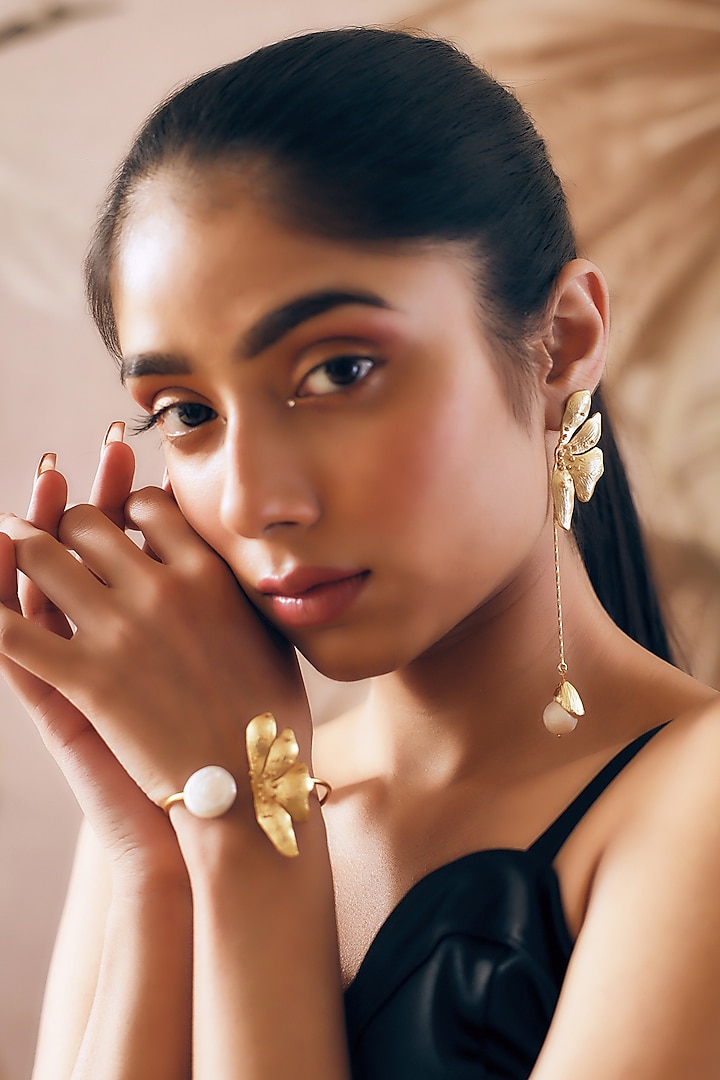 Gold Finish Freshwater Coin Pearl Handcrafted Handcuff by NIHIRAA INDIA