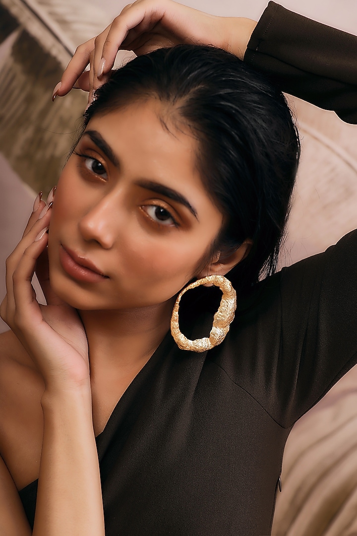 Gold Finish Handcrafted Hoop Earrings by NIHIRAA INDIA