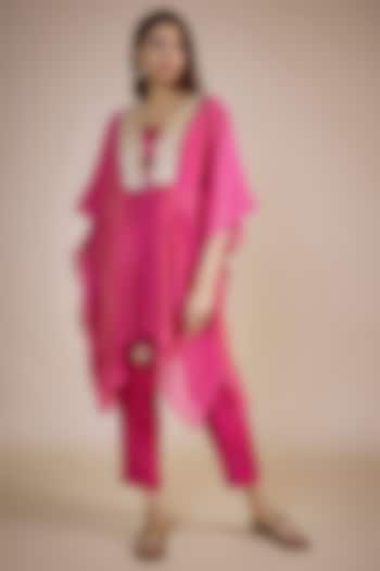 Pink Tissue Striped Zari Embroidered Kaftan Set by NE'CHI at Pernia's Pop Up Shop
