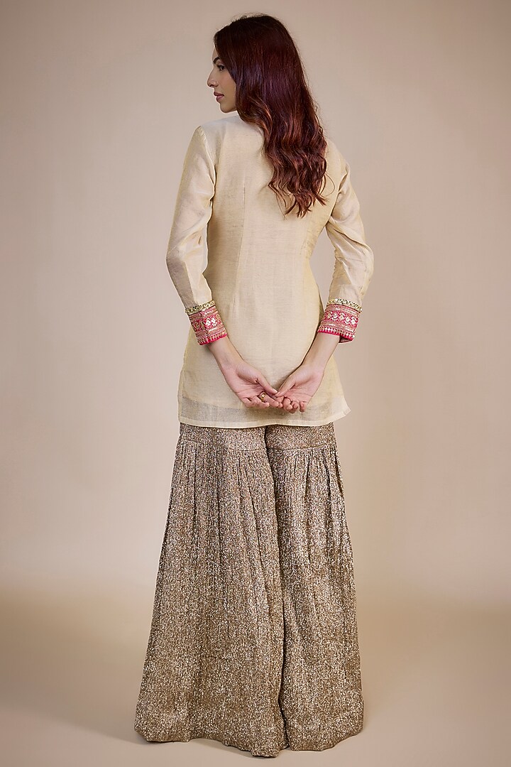 Beige Crushed Tissue Party Wear Sharara Set by NE'CHI at Pernia's Pop Up Shop