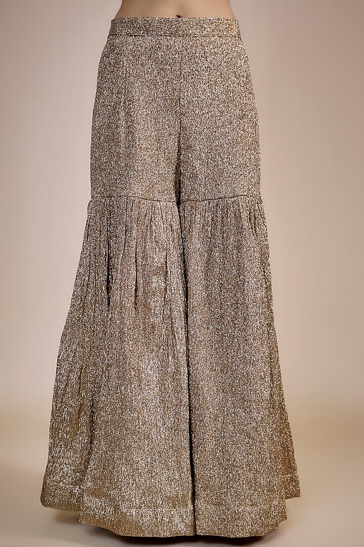 Beige Crushed Tissue Party Wear Sharara Set by NE'CHI at Pernia's Pop Up Shop