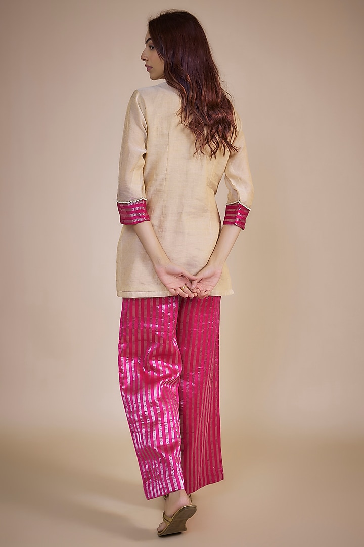 Beige Fine Chanderi Zari Embroidered Kurta Set by NE'CHI at Pernia's Pop Up Shop