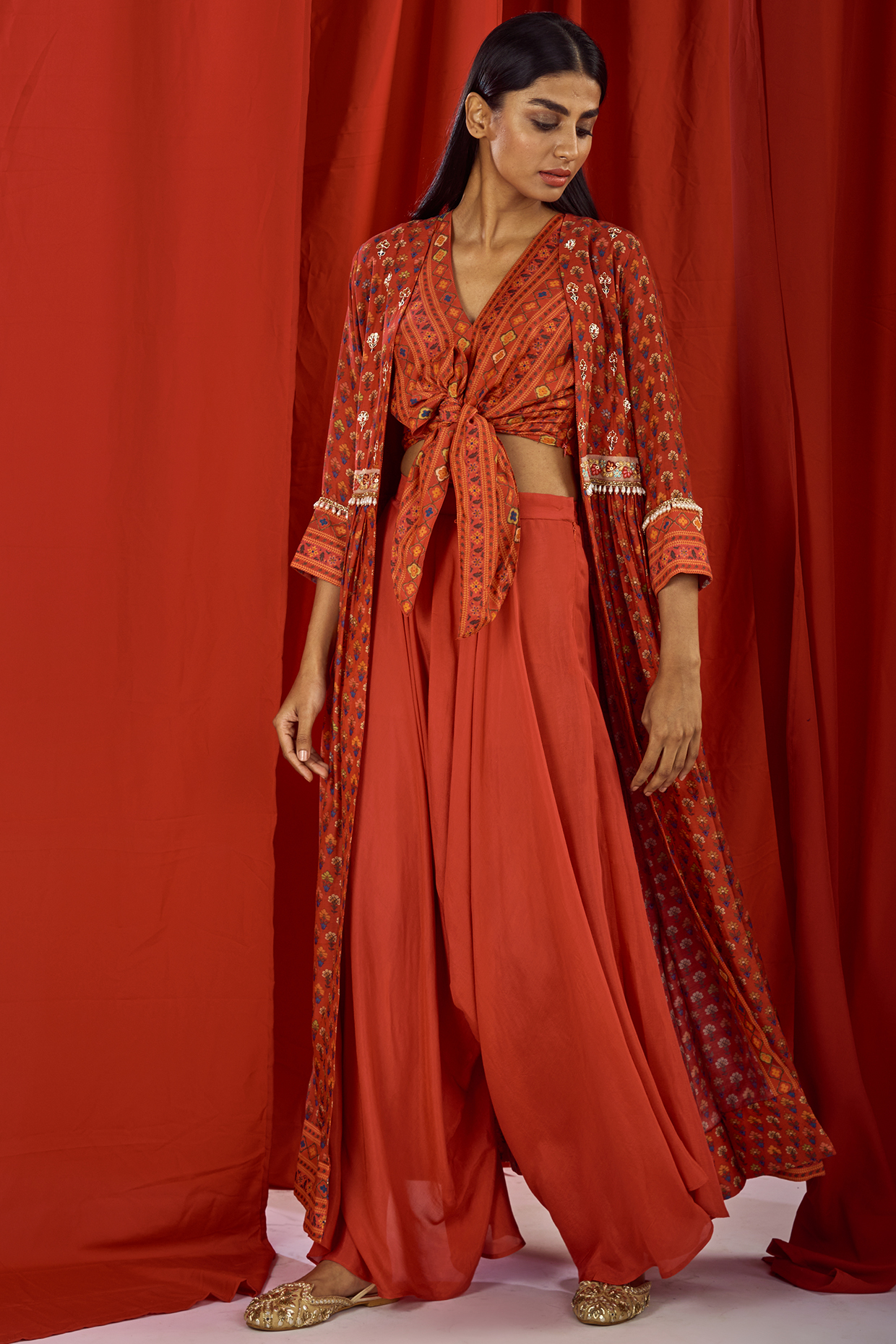 Red Embroidered Jacket Set by NE'CHI at Pernia's Pop Up Shop