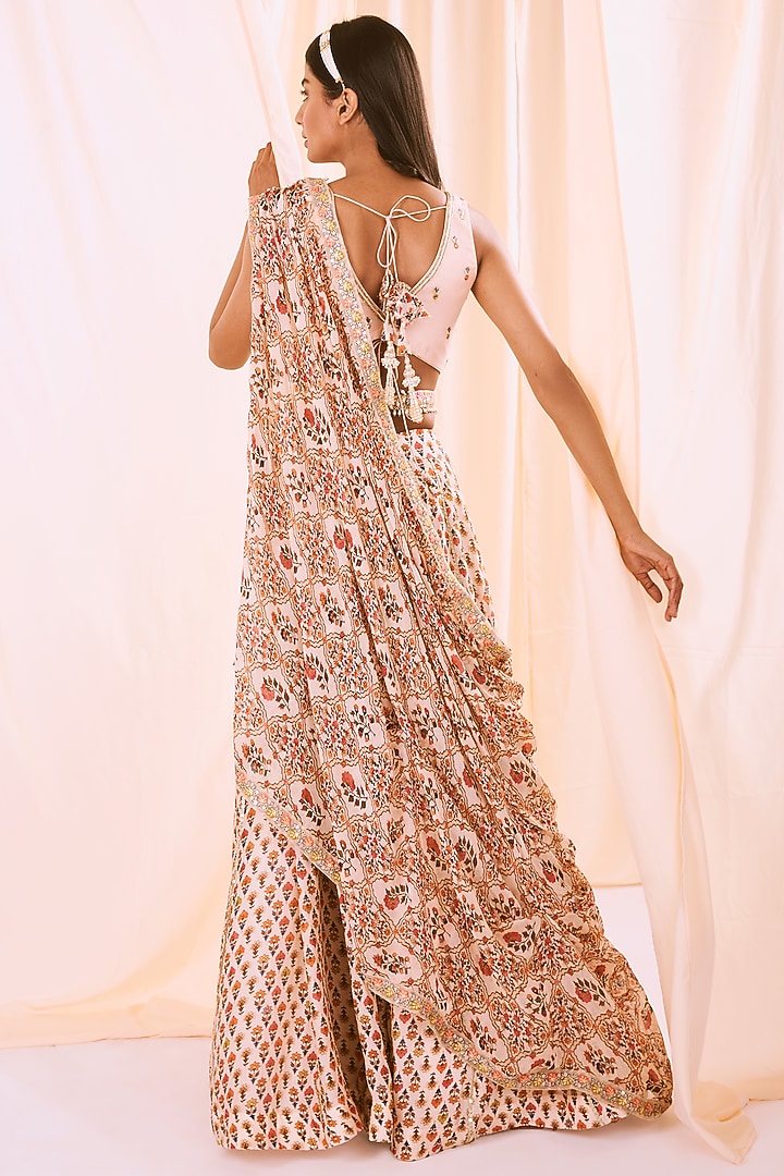 Peach Printed Wedding Lehenga Set by NE'CHI at Pernia's Pop Up Shop