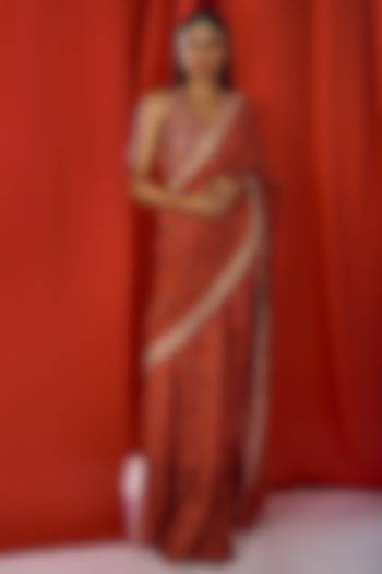 Red Printed Saree Set by NE'CHI