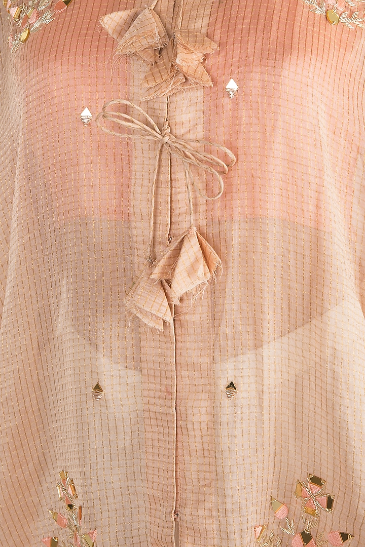 Peach Embroidered Cape With Crop Top & Pants by NE'CHI at Pernia's Pop Up Shop