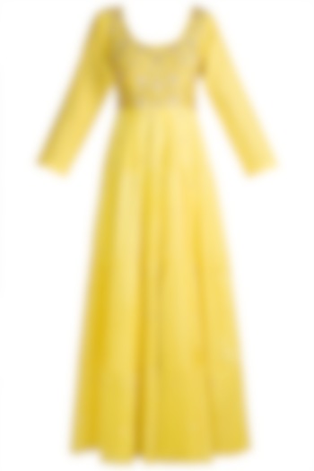 Yellow Gown With Ruffled Dupatta by NE'CHI