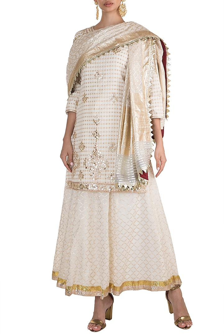 White Embroidered Party Wear Sharara Set by NE'CHI at Pernia's Pop Up Shop