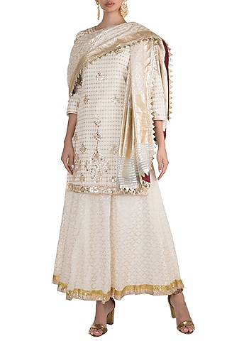 White Embroidered Sharara Set by NE'CHI