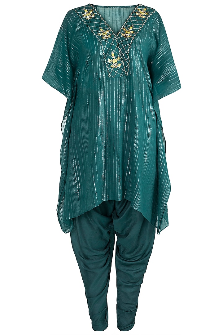 Cobalt Blue Embroidered Kaftan With Dhoti Pants by NE'CHI