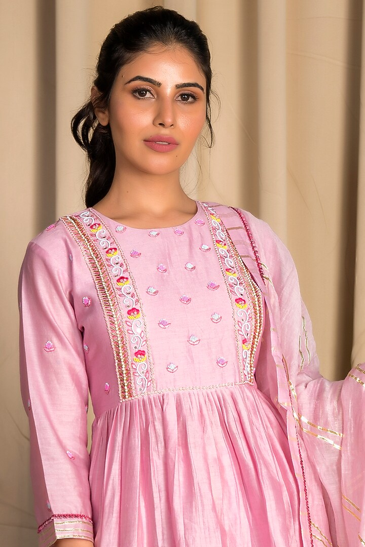 Mauve Embroidered Party Wear Sharara Set by Ne'Chi at Pernia's Pop Up Shop