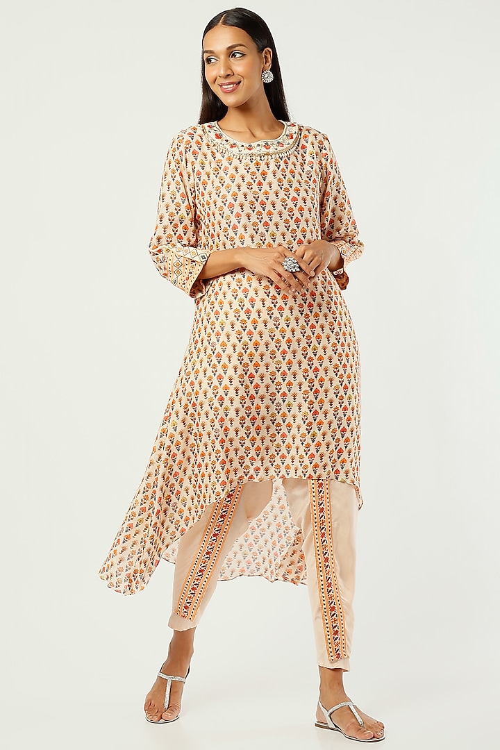 Peach Printed Tunic Set by NE'CHI