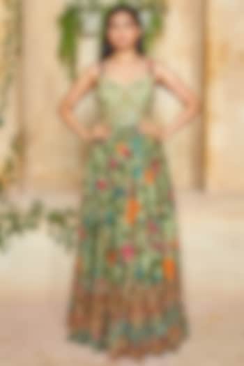 Faded Green Hand Embroidered Maxi Vacation Dress by NE'CHI at Pernia's Pop Up Shop