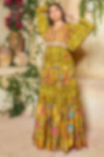 Mustard Hand Embroidered Maxi Vacation Dress by NE'CHI at Pernia's Pop Up Shop
