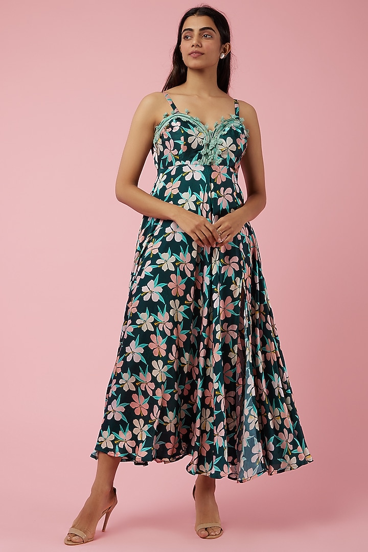 Turquoise Printed Maxi Summer Dress by Ne'Chi at Pernia's Pop Up Shop