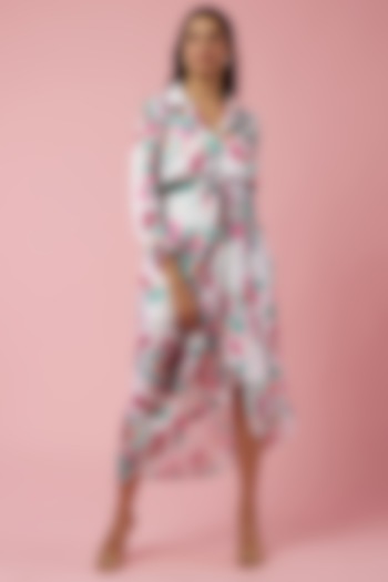 White Digital Printed Skirt Set by Ne'Chi