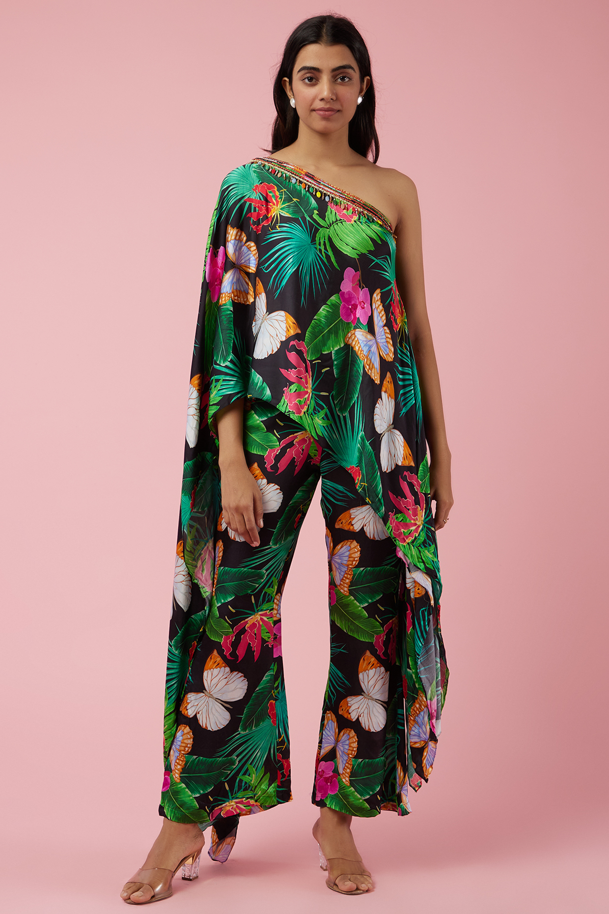 Black Printed Cape Set by Ne'Chi