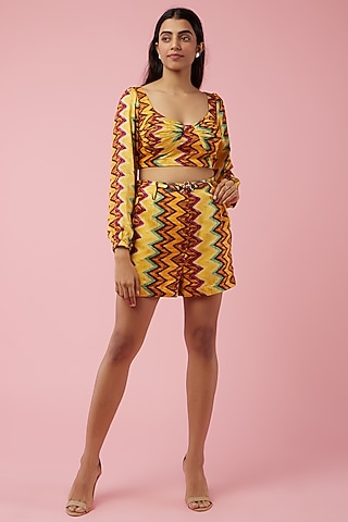 Yellow Printed Co-Ord Set by Ne'Chi