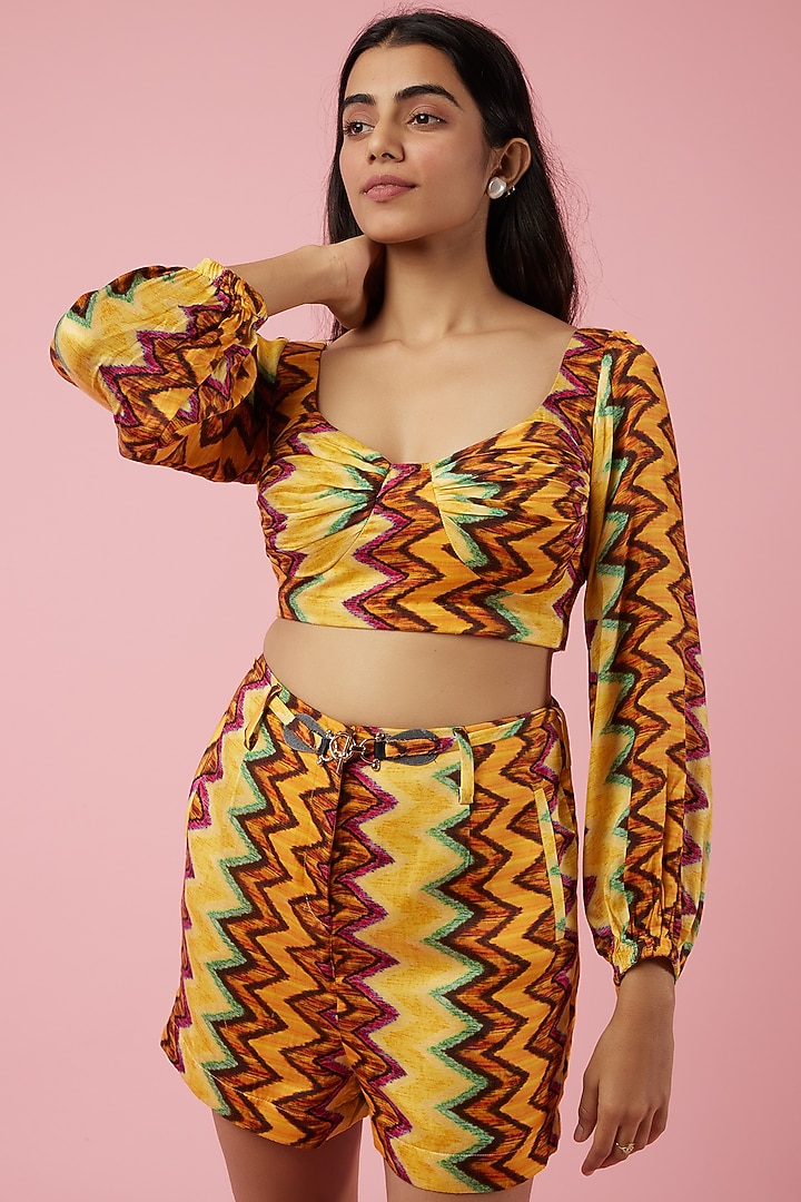 Yellow Printed Co-Ord Set by Ne'Chi at Pernia's Pop Up Shop