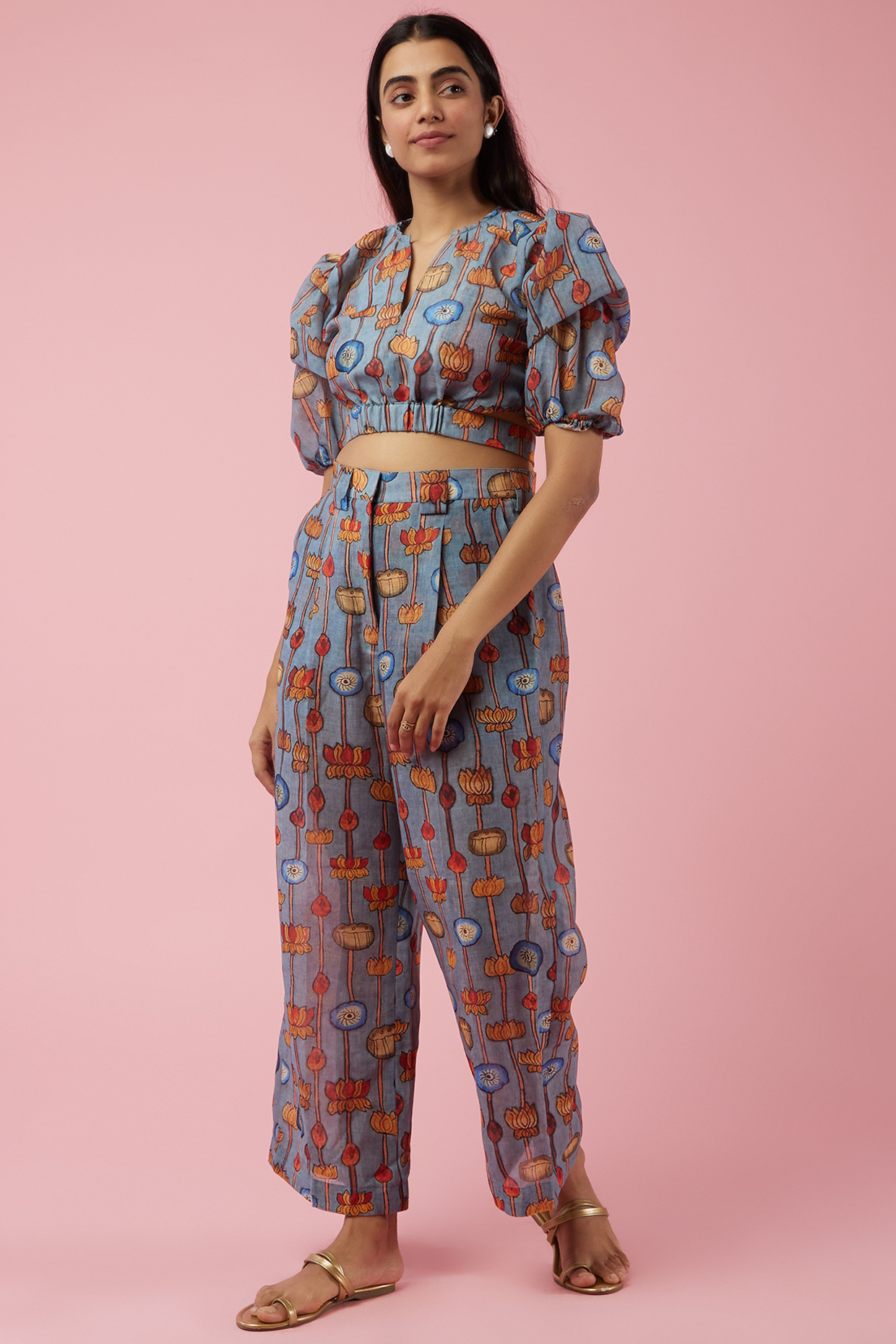 Sky Blue Printed Co-Ord Set by Ne'Chi
