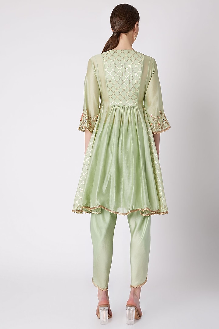 Mint Green Embroidered Tunic With Dhoti Pants by NE'CHI at Pernia's Pop Up Shop
