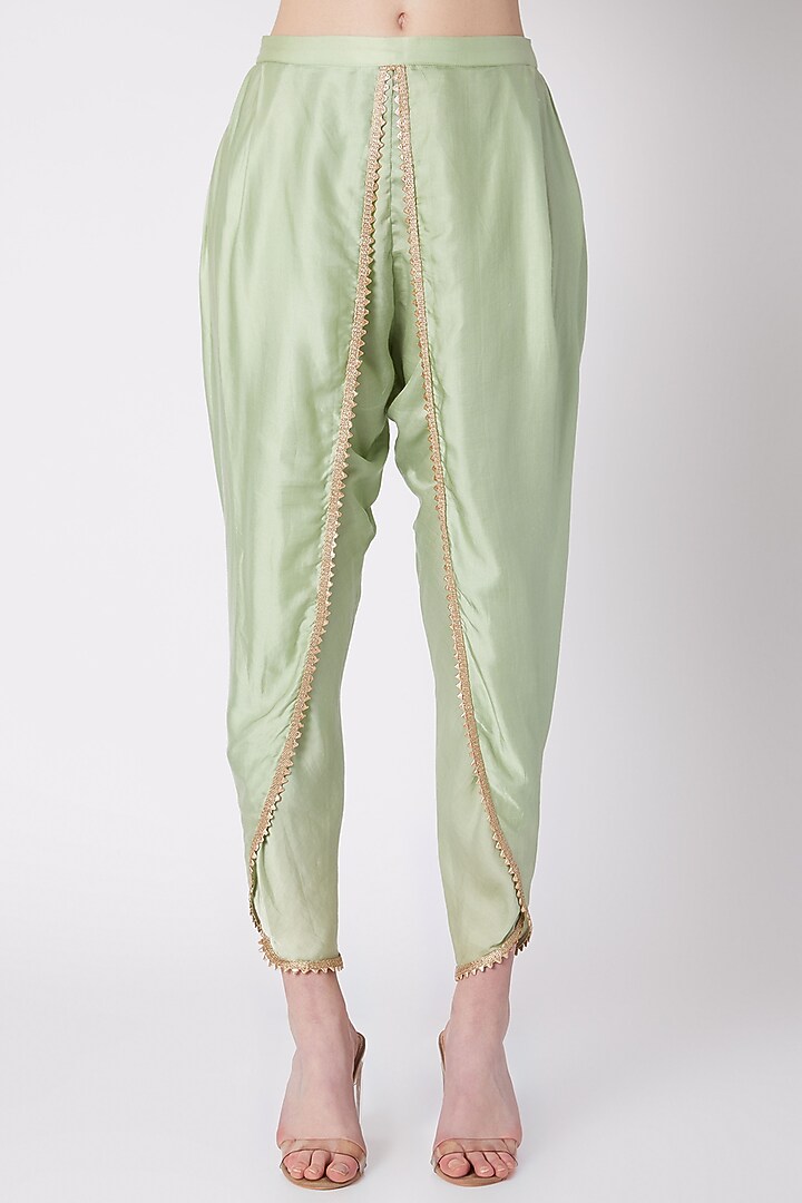 Mint Green Embroidered Tunic With Dhoti Pants by NE'CHI at Pernia's Pop Up Shop