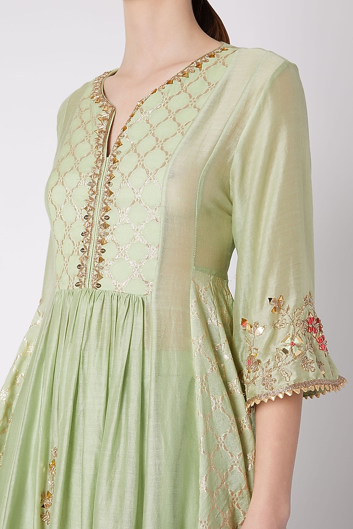 Mint Green Embroidered Tunic With Dhoti Pants by NE'CHI at Pernia's Pop Up Shop