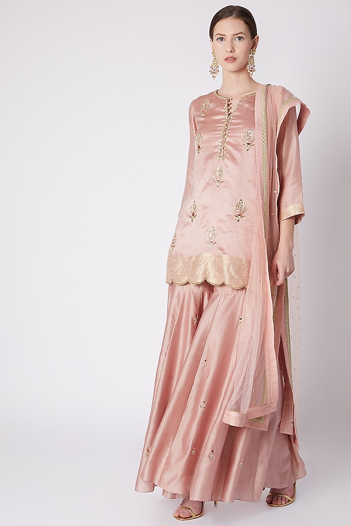 Mauve Embroidered Sharara Set by NE'CHI