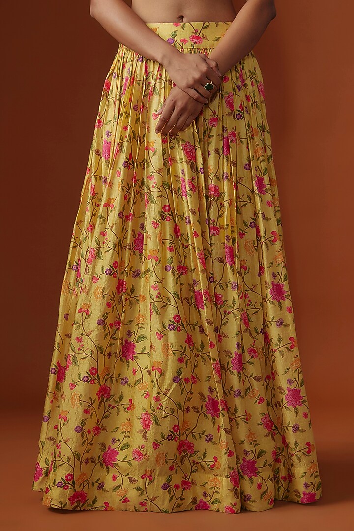 Yellow Silk Digital Printed Cape Set by Ne'Chi at Pernia's Pop Up Shop