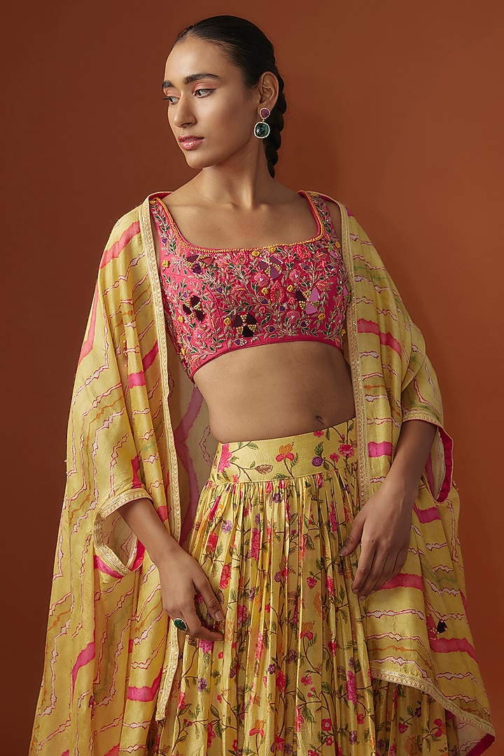 Yellow Silk Digital Printed Cape Set by Ne'Chi at Pernia's Pop Up Shop