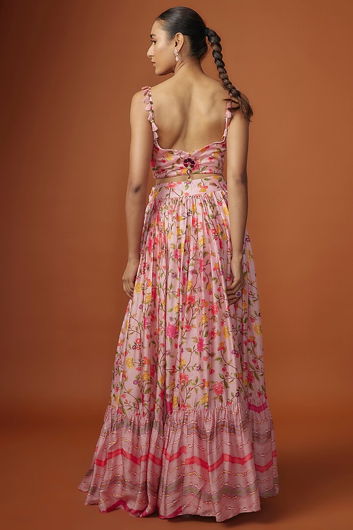 Pink Silk Digital Printed & Mirror Embroidered Lehenga Set by Ne'Chi at Pernia's Pop Up Shop