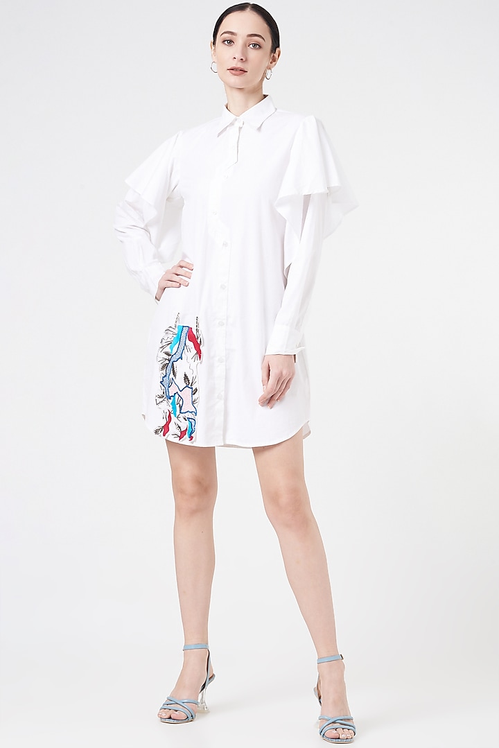 White Embroidered Shirt Dress by NihPri