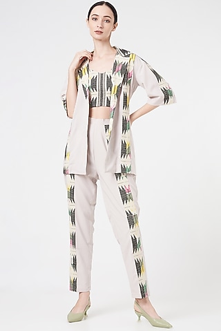 White Jacquard Jacket Set by NihPri