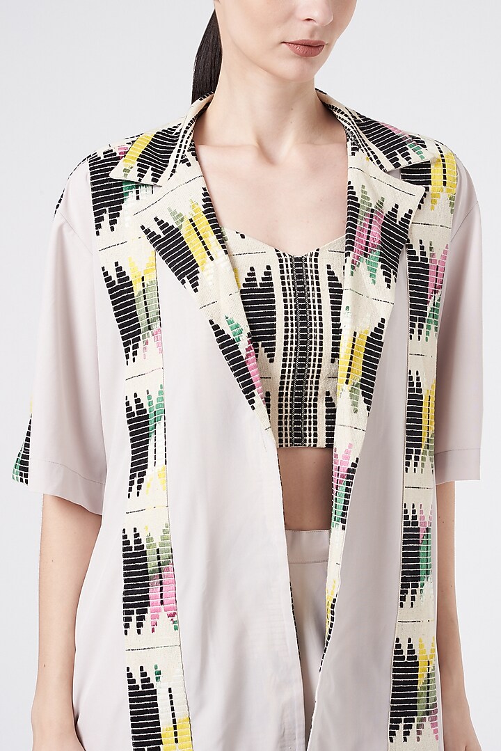 White Jacquard Jacket Set by NihPri at Pernia's Pop Up Shop