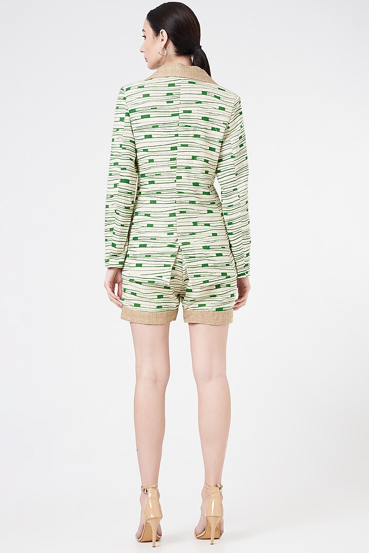 Cream & Green Linen Blazer Set by NihPri at Pernia's Pop Up Shop
