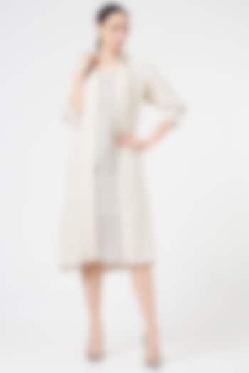 White & Grey Linen Jacket Dress by NihPri