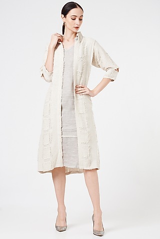 White & Grey Linen Jacket Dress by NihPri