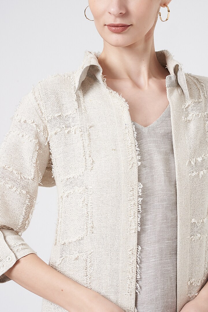 White & Grey Linen Jacket Summer Dress by NihPri at Pernia's Pop Up Shop