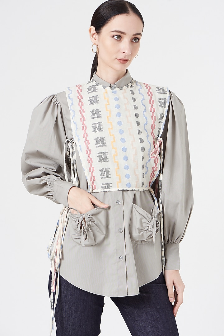 Grey Cotton Shirt With Overlay by NihPri at Pernia's Pop Up Shop