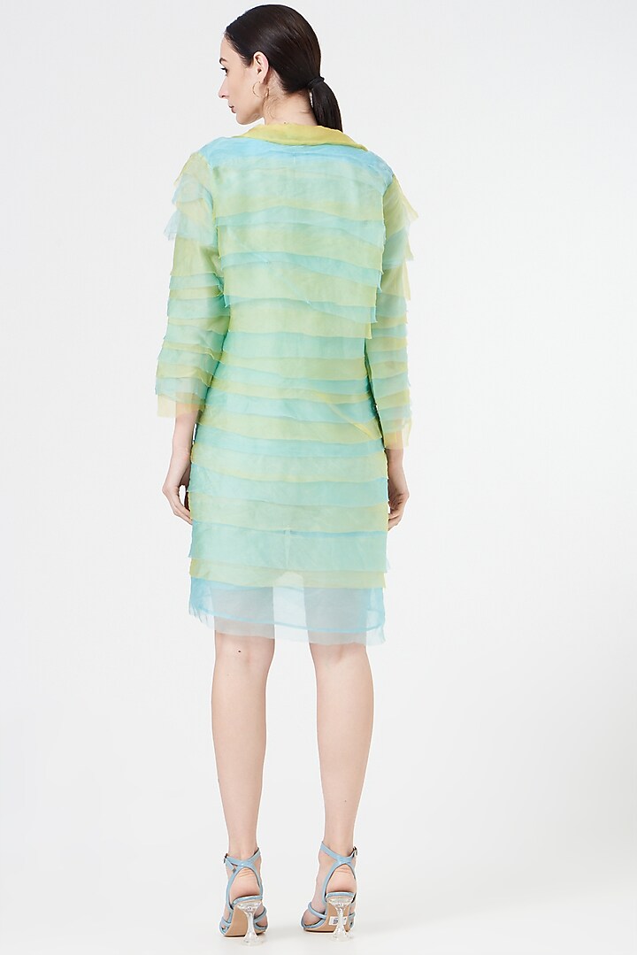Light Blue Crepe Playsuit With Cape by NihPri at Pernia's Pop Up Shop