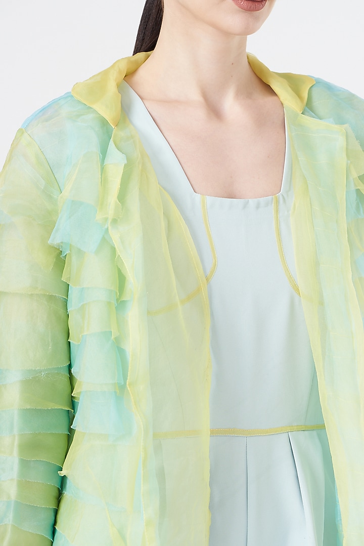 Light Blue Crepe Playsuit With Cape by NihPri at Pernia's Pop Up Shop