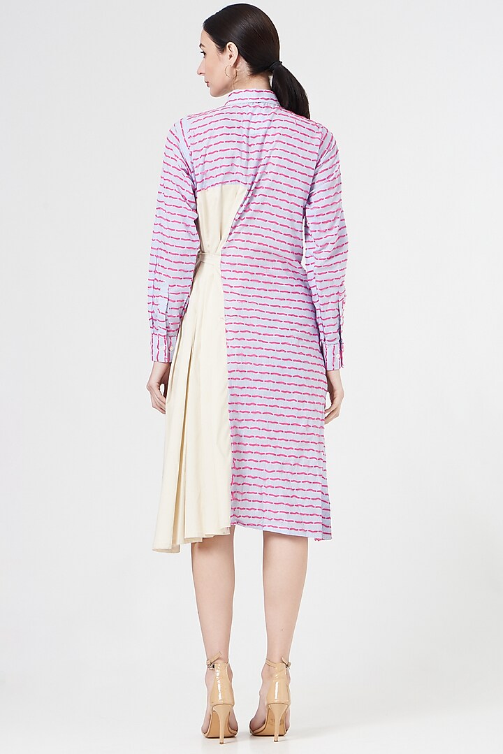 White & Blue Cotton Pleated Summer Dress by NihPri at Pernia's Pop Up Shop