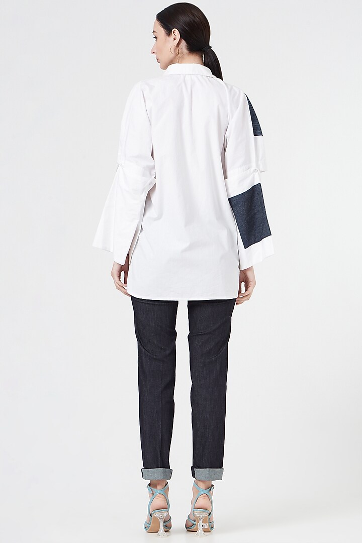 White & Blue Cotton Shirt by NihPri at Pernia's Pop Up Shop