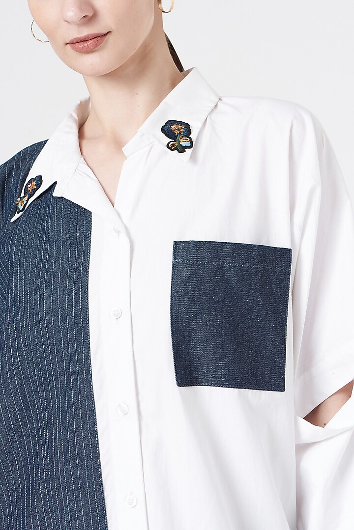 White & Blue Cotton Shirt by NihPri at Pernia's Pop Up Shop