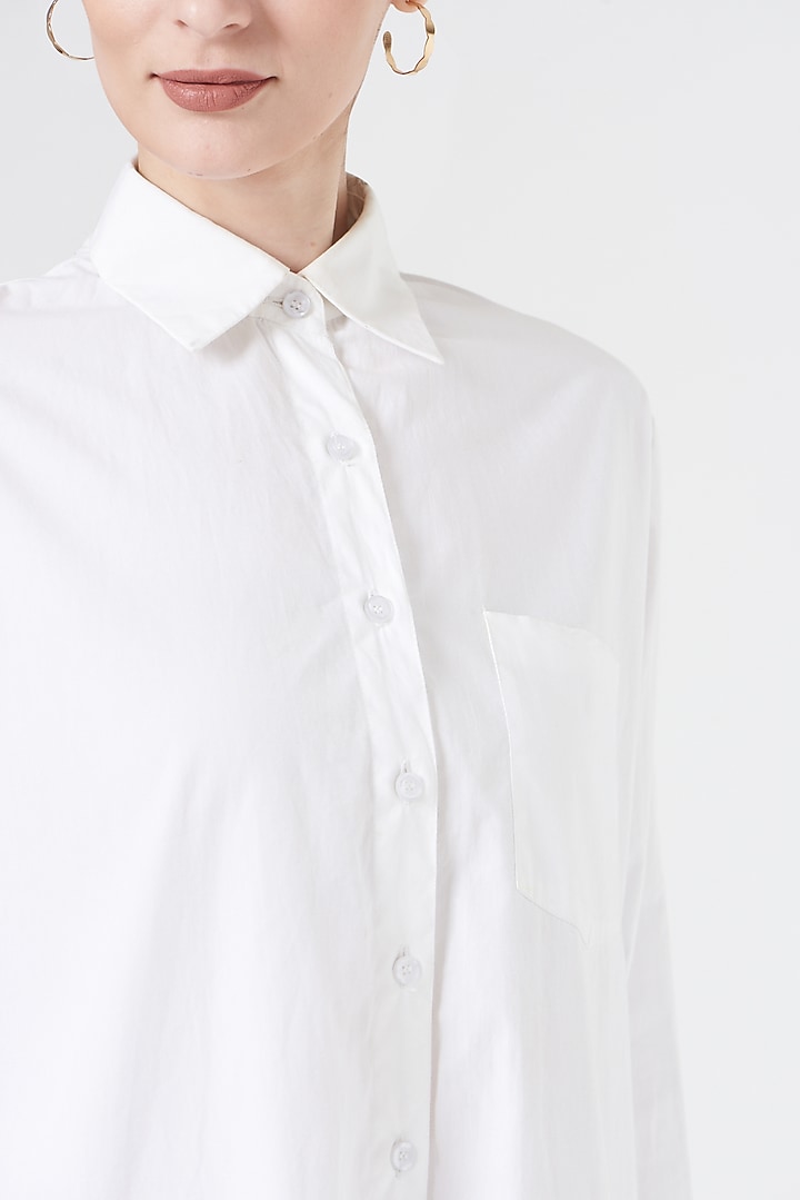 White Cotton Poplin Summer Shirt Dress by NihPri at Pernia's Pop Up Shop