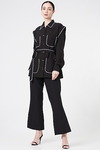 Black Crepe Pant Set by NihPri
