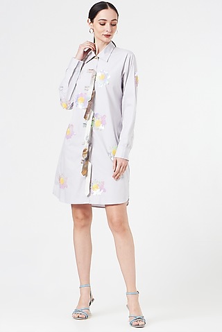 Grey Embroidered Shirt Dress by NihPri