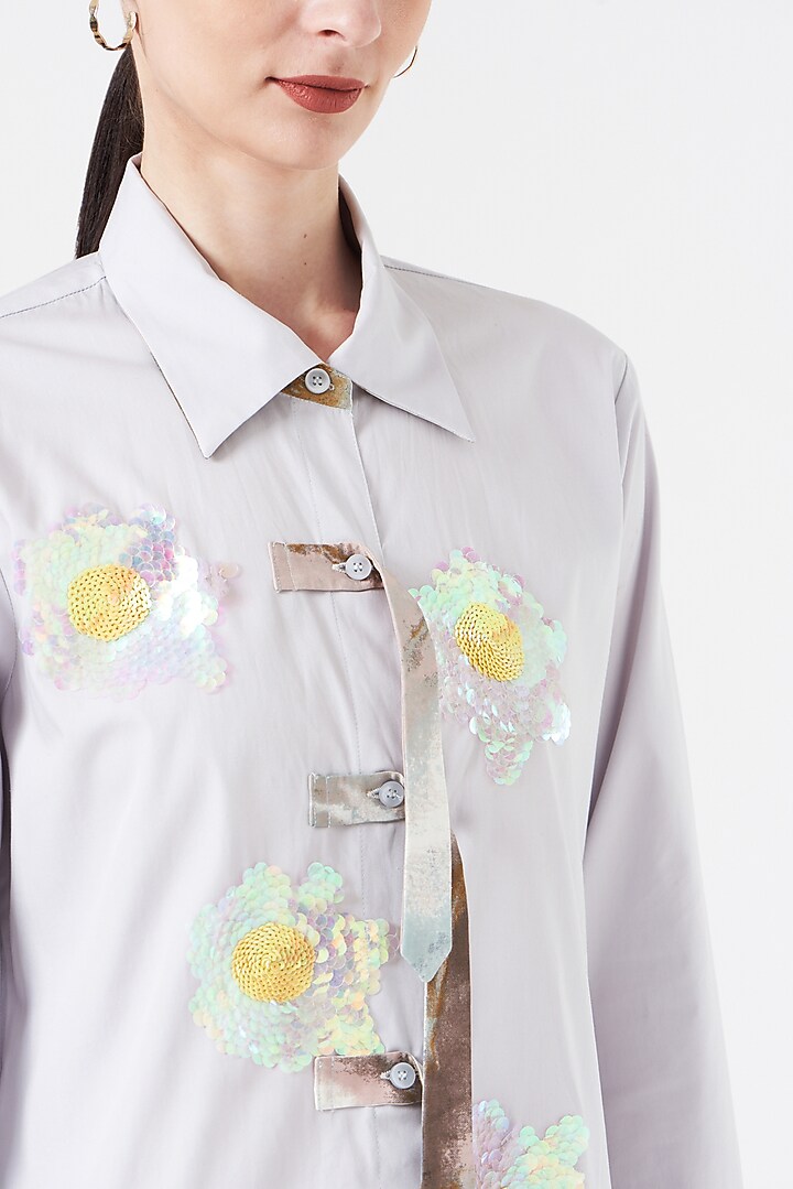 Grey Embroidered Vacation Shirt Dress by NihPri at Pernia's Pop Up Shop