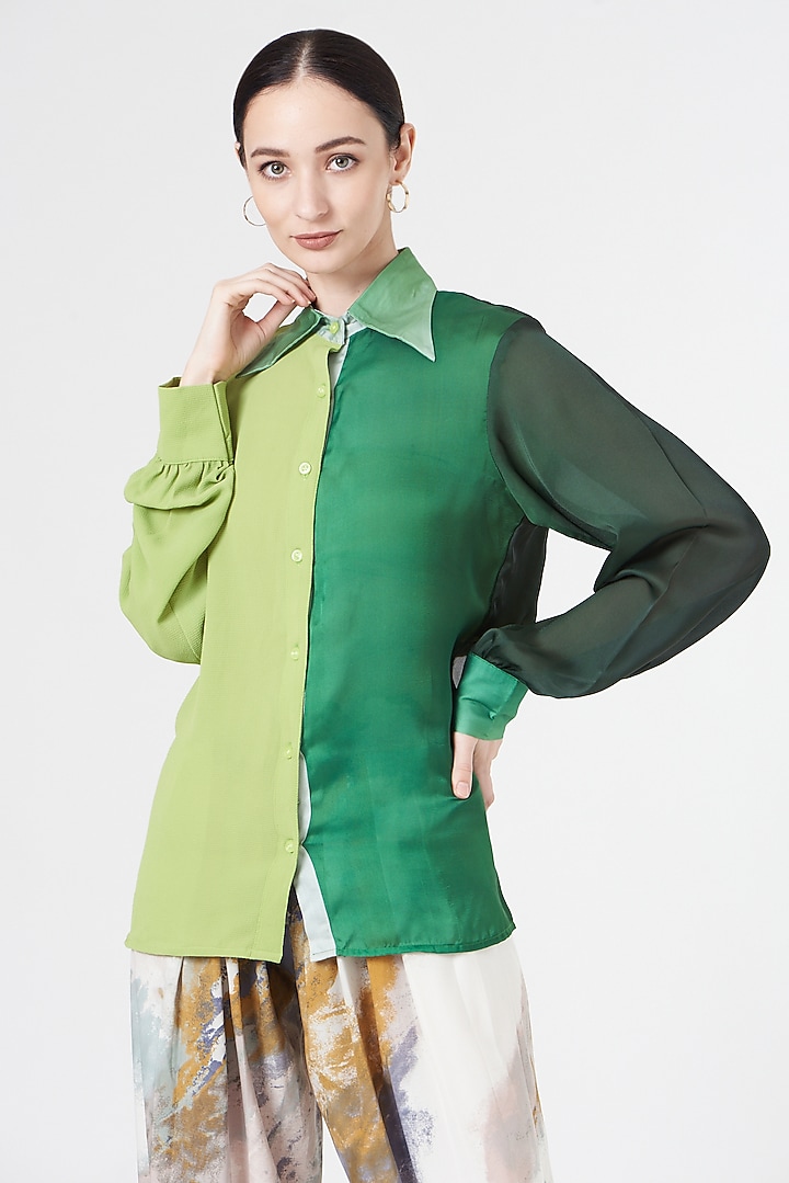 Ombre Green Silk Shirt by NihPri at Pernia's Pop Up Shop